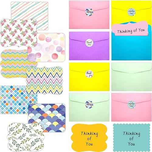 Miniatura 6 de Fancy Land 40 tarjetas en blanco de un solo panel con sobres, patrón brillante, acuarela, colorido, tarjetas de felicitación, oficina, escuela,