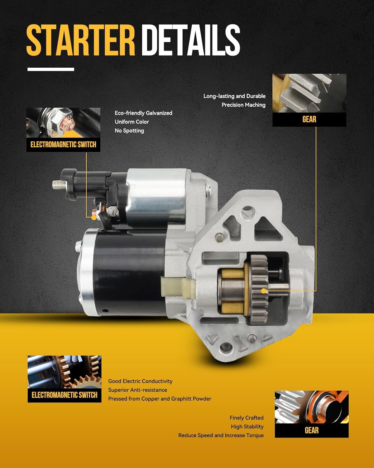 KAC Automotive Replacement Starter Starters Compatible with Ford,Mercury,Lincoln;E-150, E-250, E-350, E-450, F-150, F-250, F-350, Mustang, Grand Marquis, Crown Victoria, Cougar OEM3267N, 4R3Z11002CA