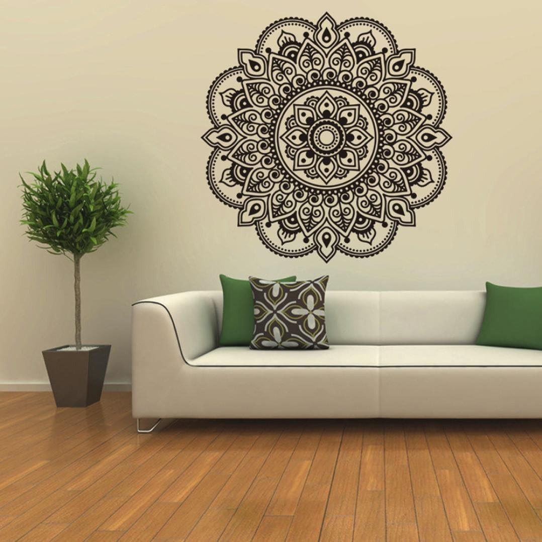 YOYOUG Mandala Flower Wall Stickers Mandala Flower Indian Bedroom Living Room Wall Stickers Decal Art Mural Home (Black)