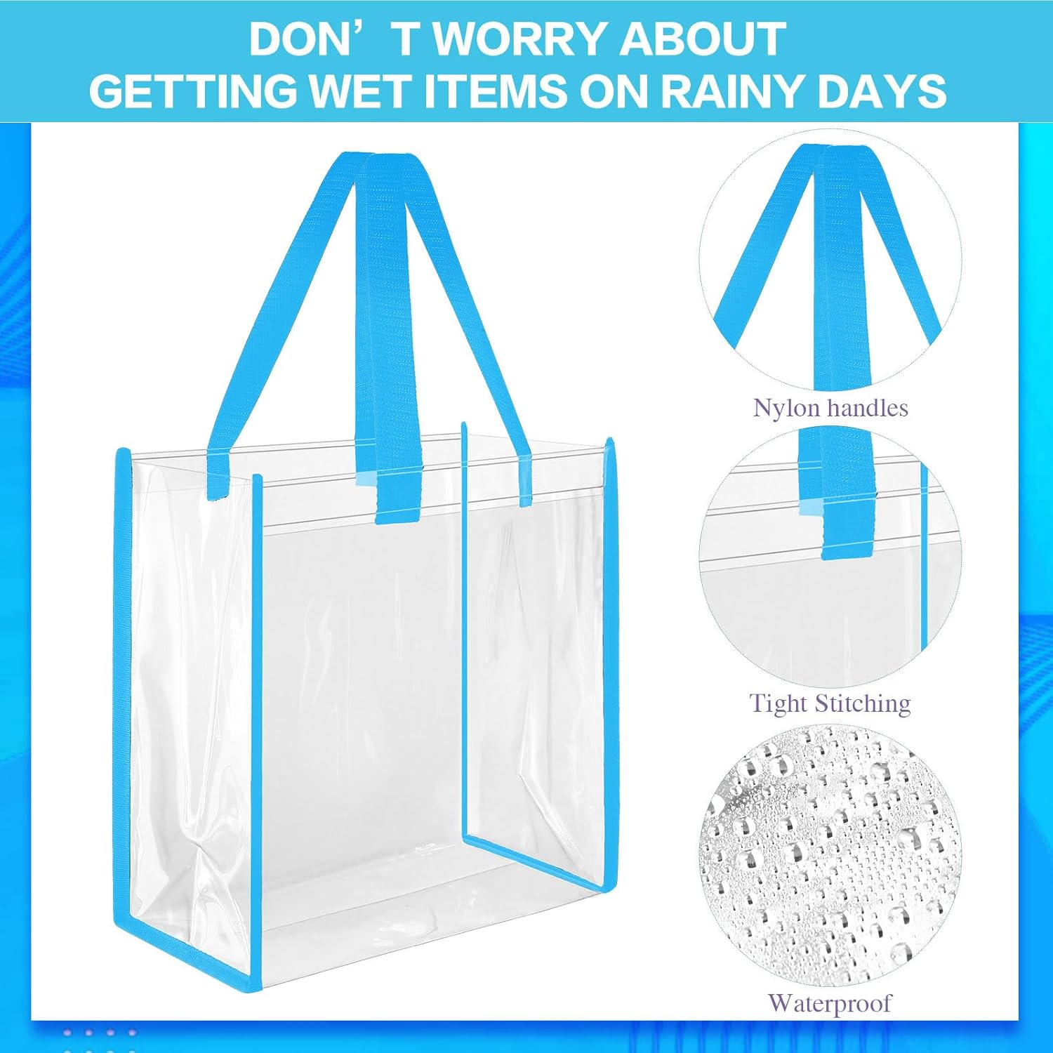 Eccliy 30 Pack 12x12x6 Inch Clear Tote Bag Stadium Approved Bulk Plastic Beach Tote Gift Bag with Handle for Gym Sports | 30 Pack, 12x12x6 Inch, Stadium Approved, Bulk, Tote Gift Bag, with Handle - Image 5