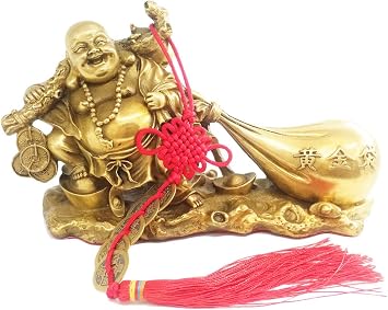 Fengshui Products Laughing Buddha Pulling Fortune Bag,Premium Brass Statues Sculptures Lucky Decoration for Home & Office Ornament