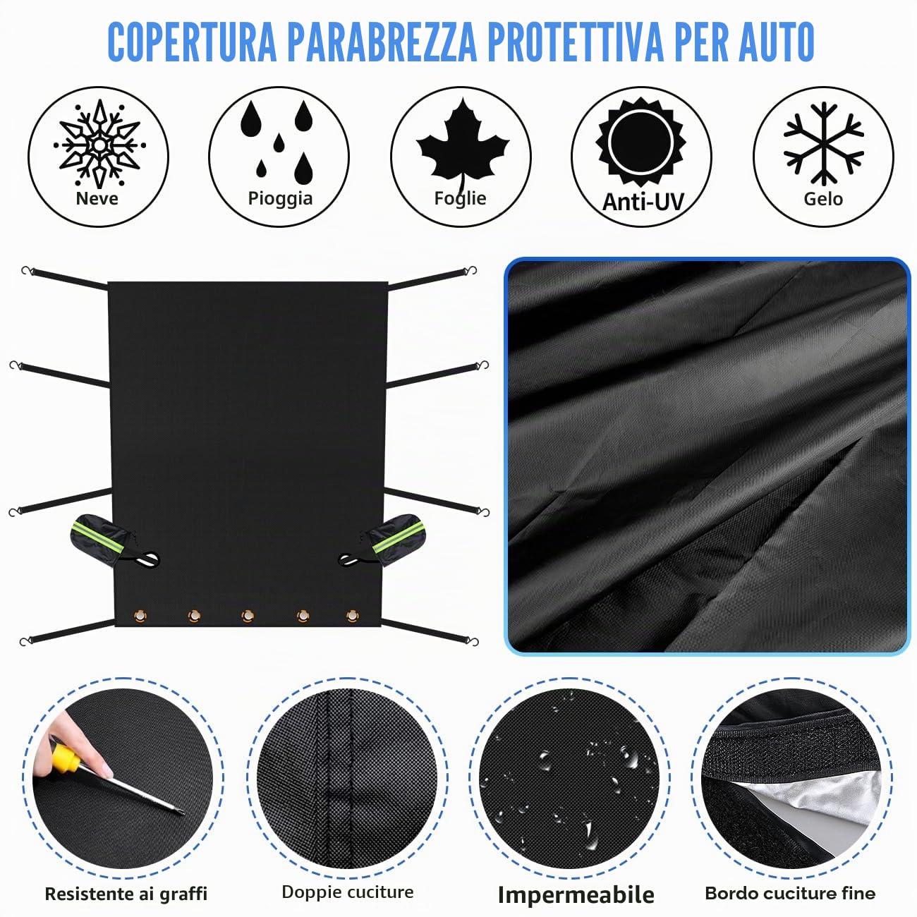iZoeL Copertura Parabrezza Auto 274 x 260 x 412 cm Protezione Magnetica Copri Parabrezza Invernale con Protezione Specchietto Retrovisore, Protegge da Vento Neve Brina UV, per Auto SUV Truck