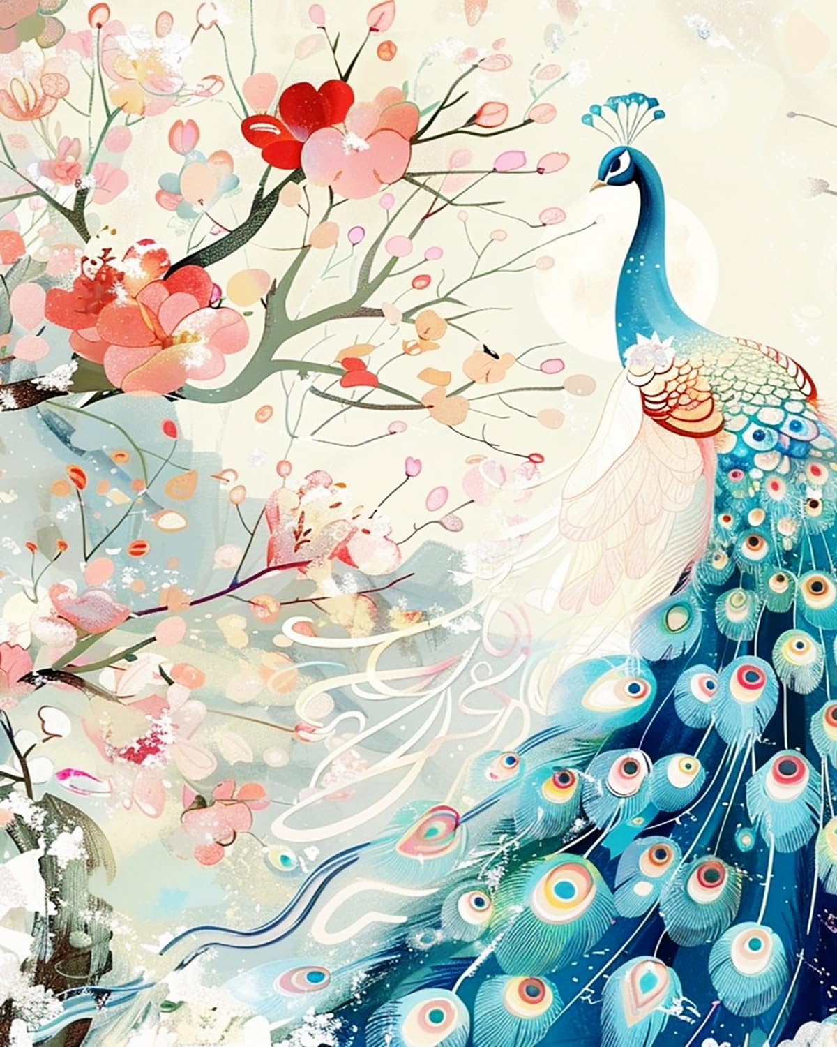 LIUBAISHI Paint by Numbers for Adults – 16"x20" Canvas | Wall Art Decor for Living Room, Stress Relief Hobby Kit, Complete Set with Paints and Brushes-Peacock Flower Language