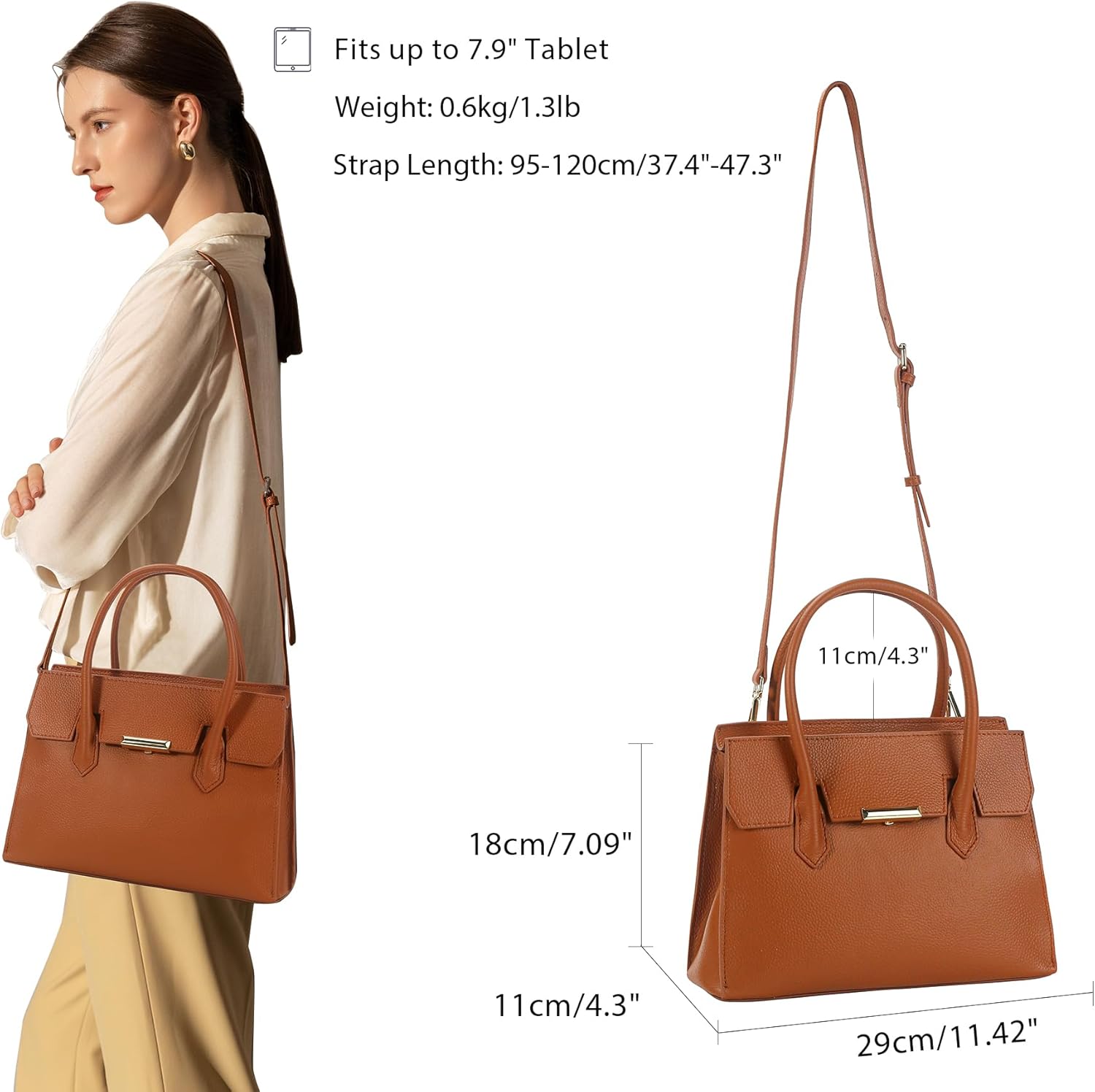 Taertii Women's Classic Genuine Leather Handbag, Brown Top-Handle Shoulder Bag Business Daily Purse Satchel Bags For Ladies - Image 2