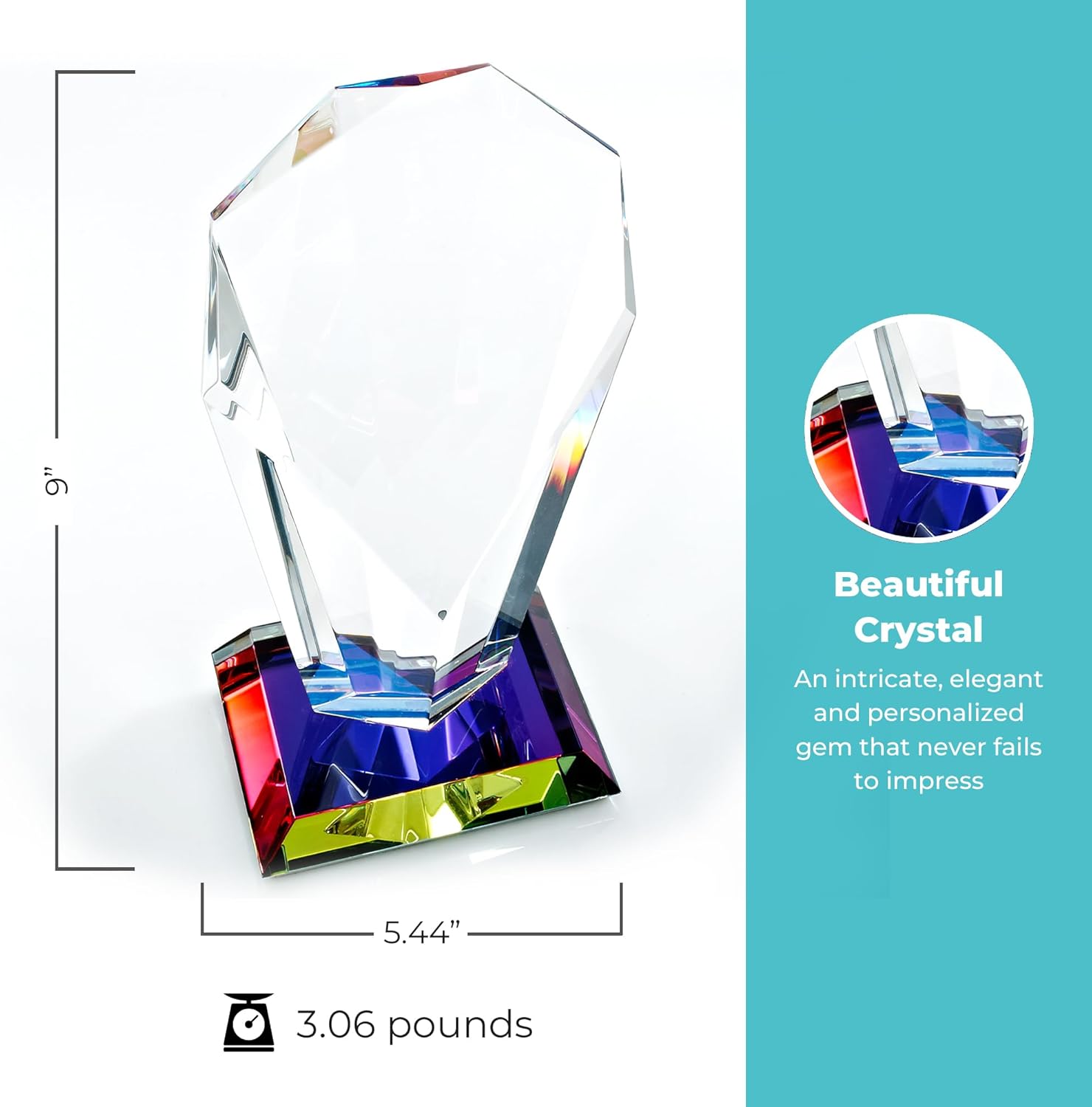 Baudville Custom Engraved - Spotlight Vibrant Luminary Trophy - Crystal Award- Personalized Engraving Up to Three Lines and Pre-Written Title Selection