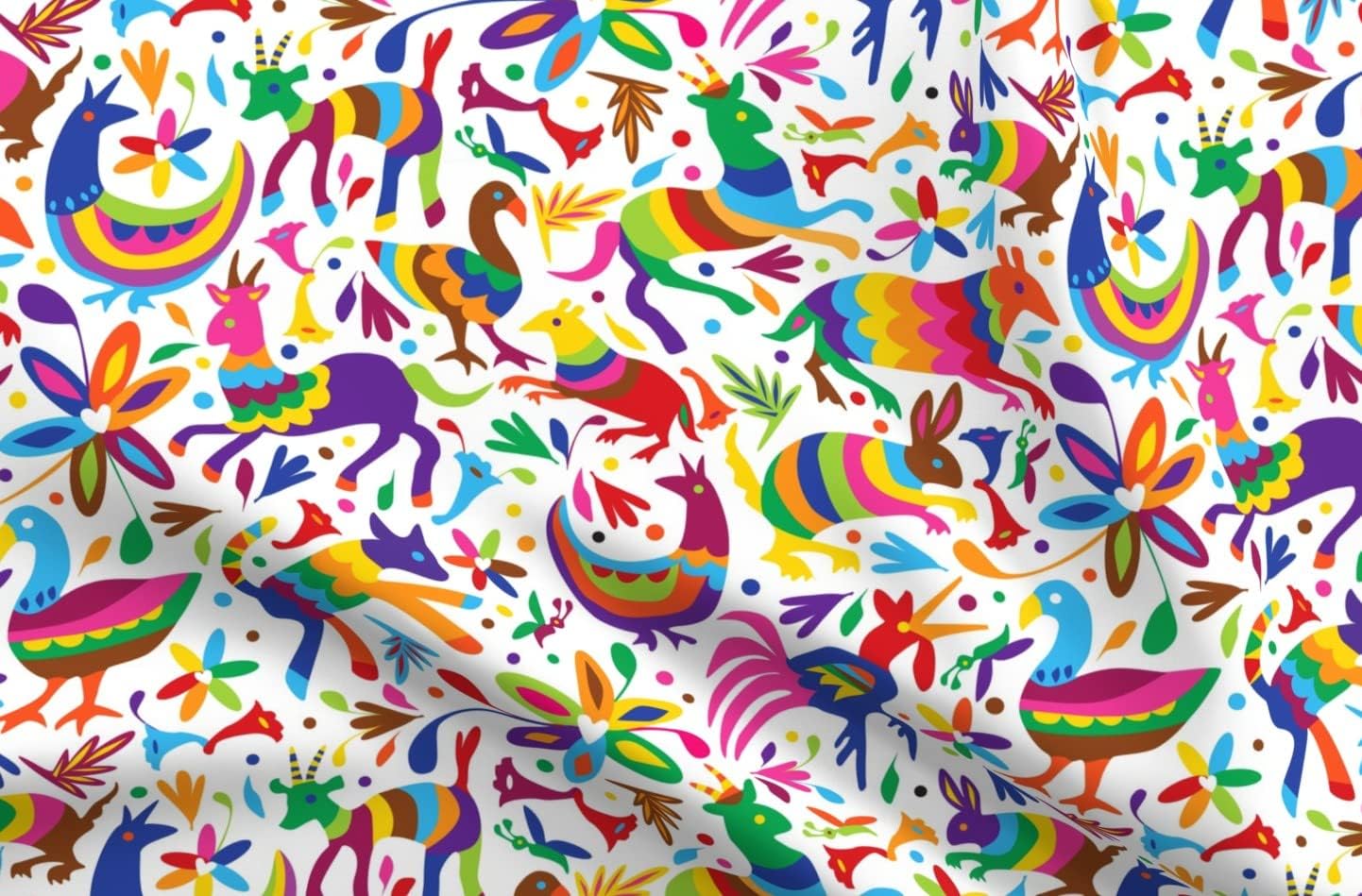 Spoonflower Fabric - Mexican Otomi Animal Bright Party Mexico Rainbow Folk Art Colorful Printed on Petal Signature Cotton Fabric Fat Quarter - Sewing Quilting Apparel Crafts Decor