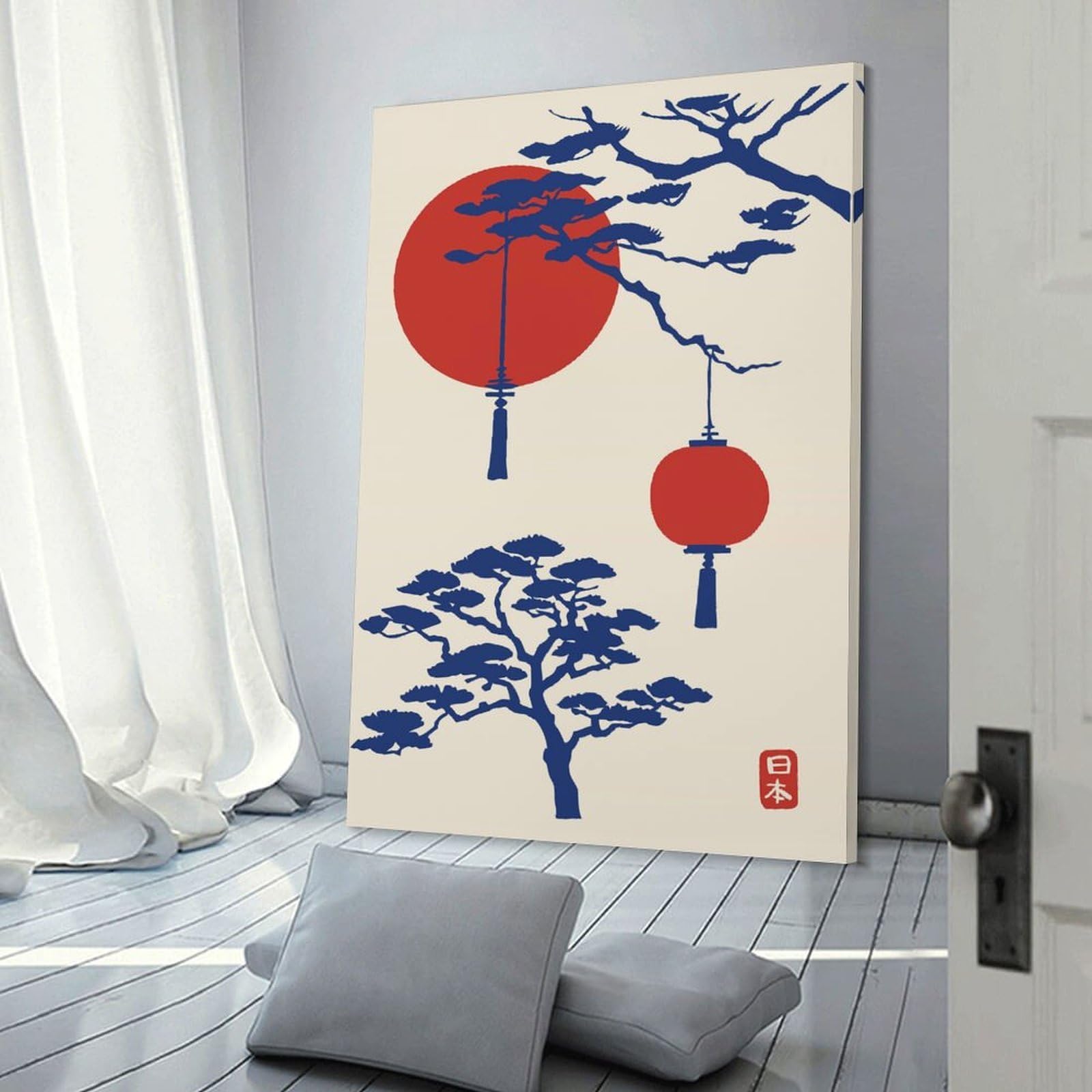 Junmoney Japanese Lanterns And Pine Trees Room Decor Wall Art 24x36inch(60x90cm), for Wall Displays, Bedrooms Or Room Updates, Ideal for Building A Coordinated Art Wall