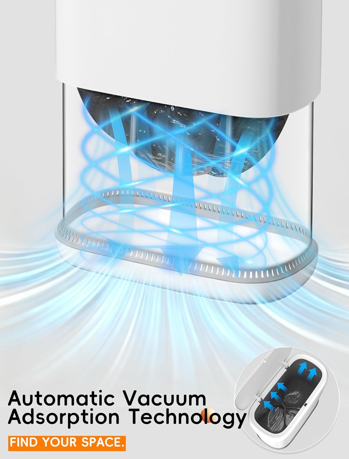 Bathroom Trash Can with Lid, Slim 3.3 Gallon Vacuum adsorption Garbage Bin, Narrow Press Top Waste Basket for Odor Control & Dog Proof for Bathroom Bedroom Office Home