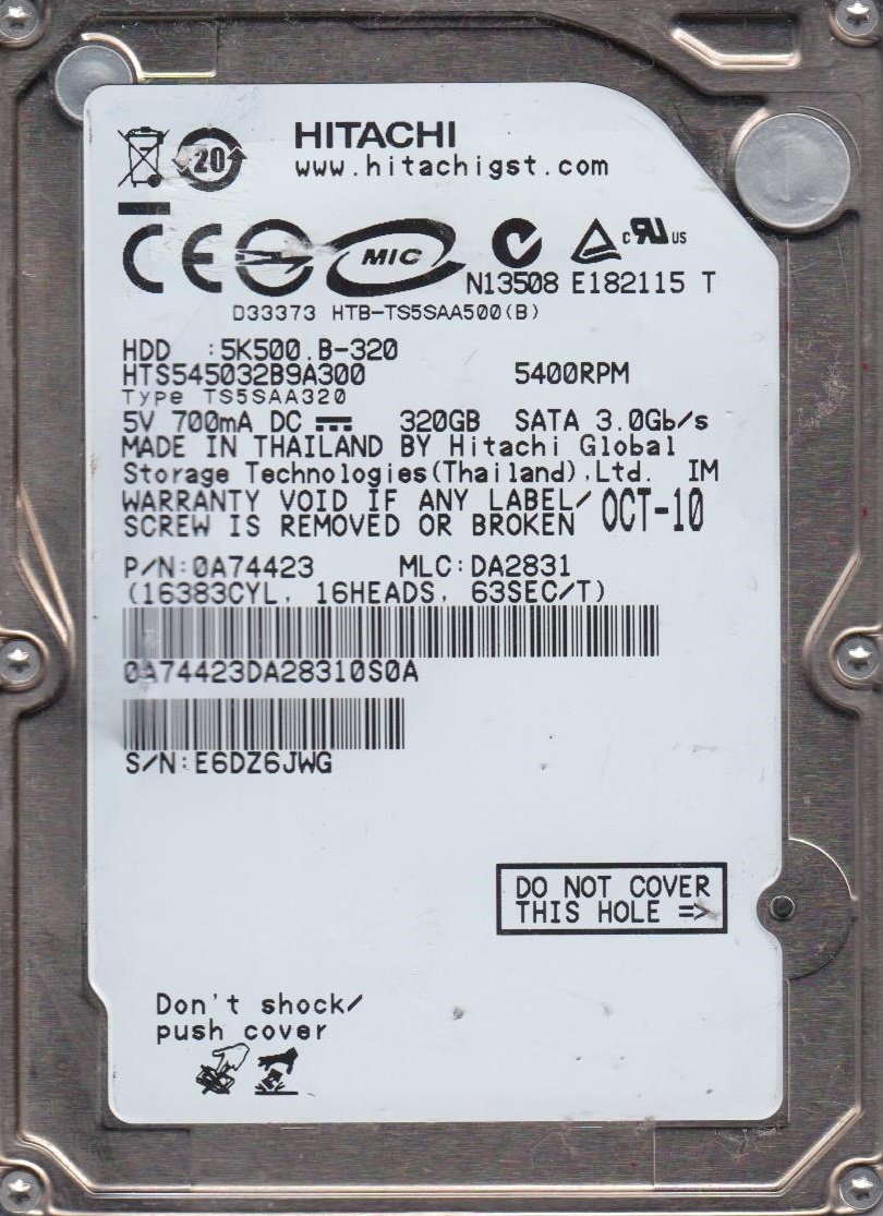 内蔵型ハードディスクドライブ HITACHI HTS545032B9A302 320GB HDD Amazon | 純正 OEM HITACHI HTS545032B9A300 0A74423 320GB 2.5インチ