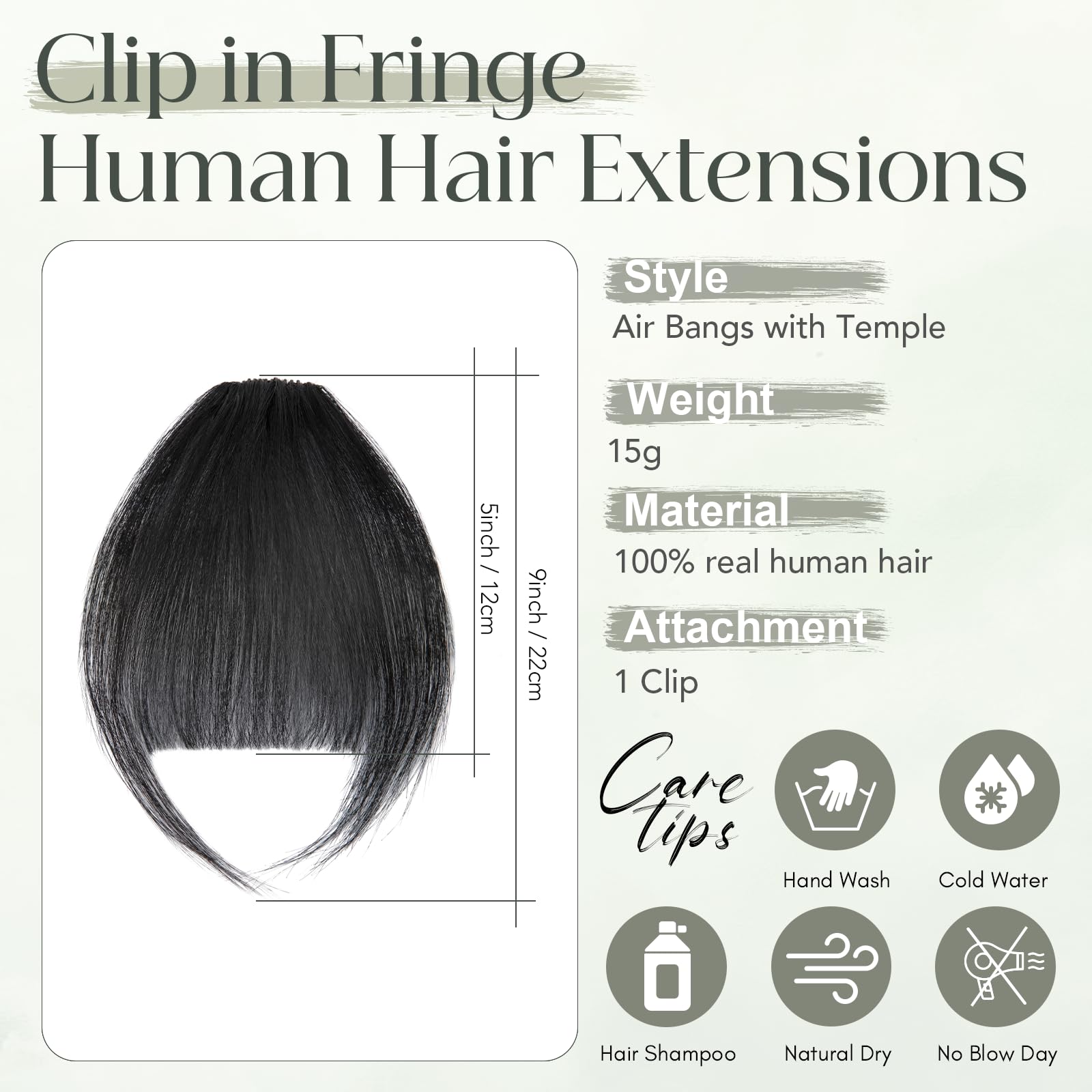 Clip in Fringe Human Hair Jet Black Bangs Fringe Clip in Hair Extensions Clip on Air Bangs Remy Human Hair Extensions Short Hairpieces for Women Clip in Bangs Fringe - Image 2
