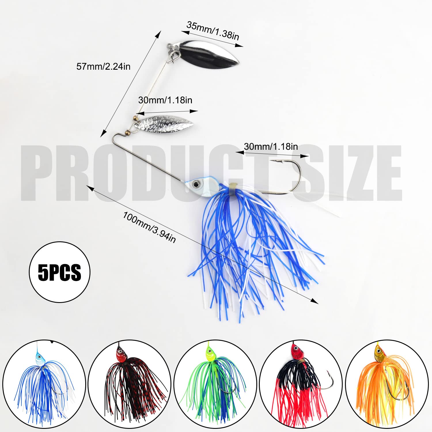 Lot De 5 Leurres Spinnerbait – Yeux 3D, Crochets En Acier Carbone, Multicolores – Pour Brochet, Truite, Carnassiers – Mer Et Rivière