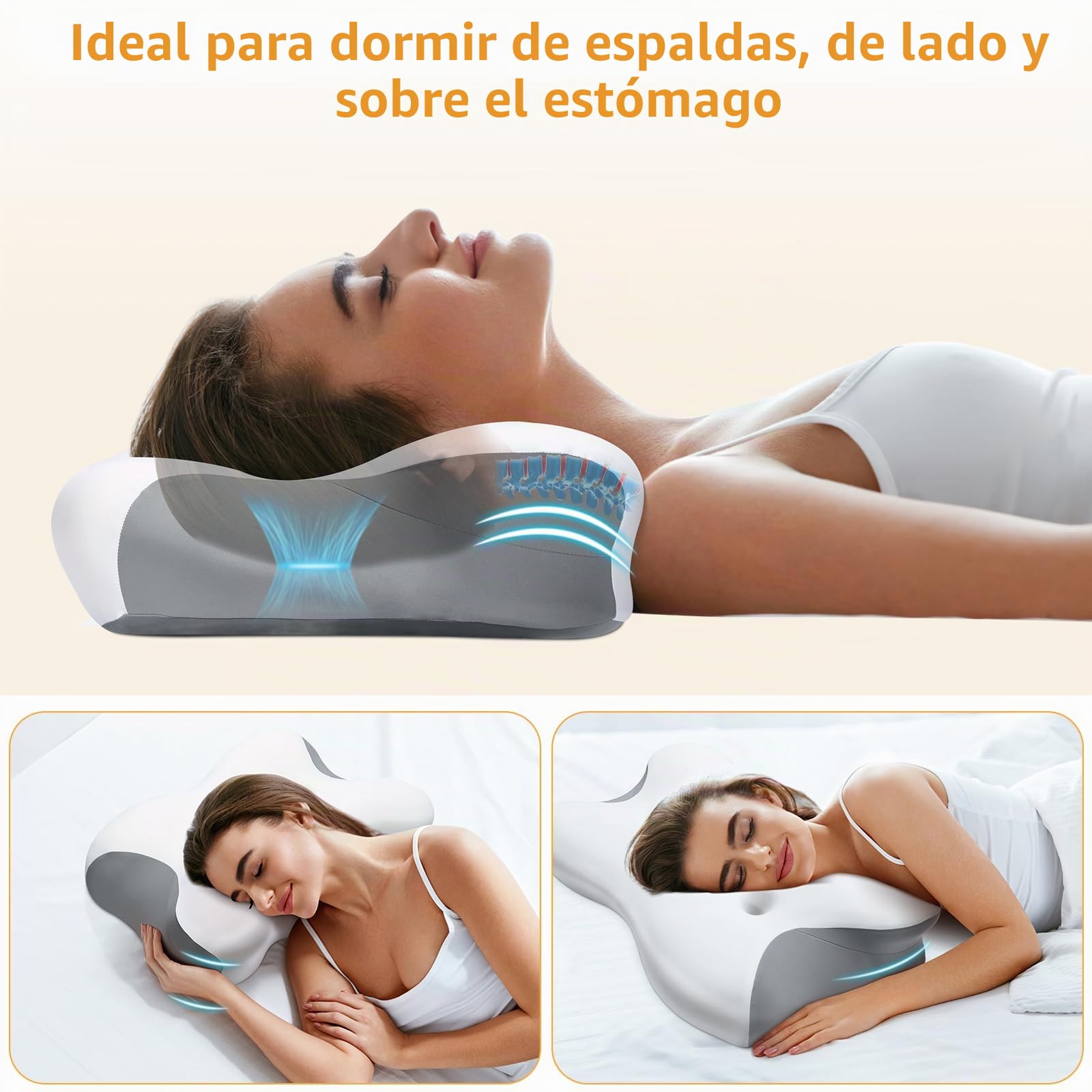 Euqvunn Almohada Viscoelastica para el Dolor de Cervicales y Cuello, Almohada Ergonómica para Dormir de Lado, Espalda, Estómago, Almohada Ortopédica, con Funda Lavable - 62× 36×8/12 cm