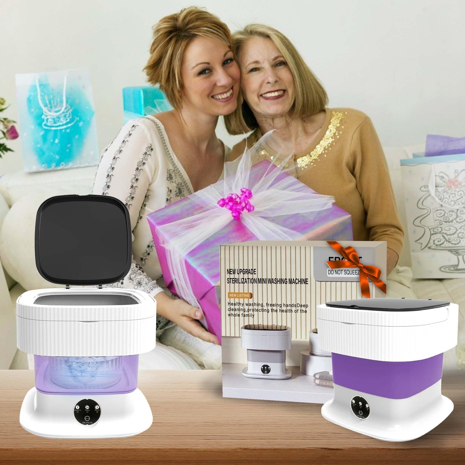 Camping Waschmaschine, 13L 2kg 2 in 1 Mini Waschmaschine mit Schleuder Tiefenreinigung von Babykleidung und Unterwäsche, Portable Wasch-maschine für Schlafsäle, Wohnmobil, Wohnungen, Reisewäsche, Lila
