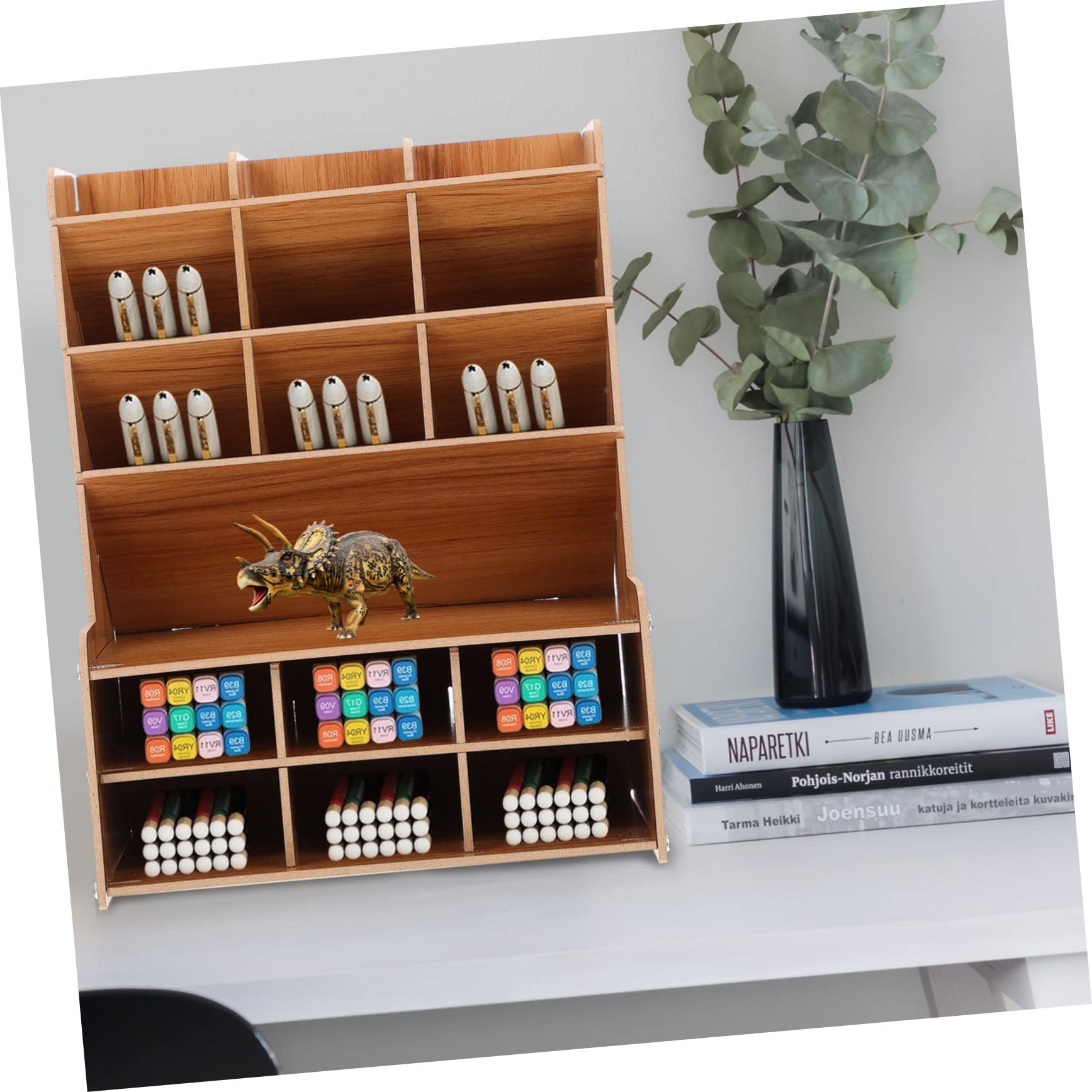 Caja Organizadora Resistente de Madera para Bolígrafos y Papelería y Fácil de Limpiar Diseño Sencillo y Limpio para Organizadores de Escritorio