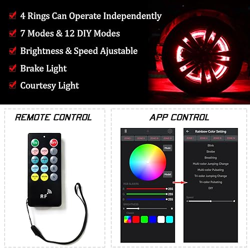 Miniatura 4 de Kingshowstar Luces LED RGBW de 17 pulgadas, luz multicolor de 4 filas de anillo de rueda de luz súper brillante para llanta de automóvil cuádruple