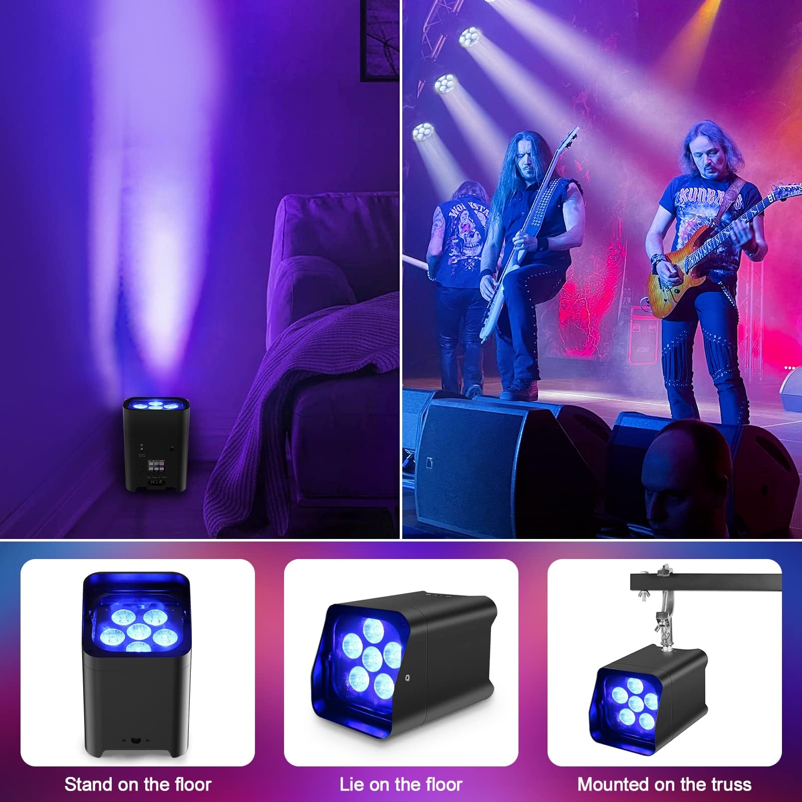 108W Akku LED Par Scheinwerfer, 8800 mAh Wiederaufladbar RGBWA+UV Bühnenlicht Strahler Uplight mit Fernbedienung/DMX/APP (iOS und Android) für DJ Party Bar Weihnachten Hochzeit