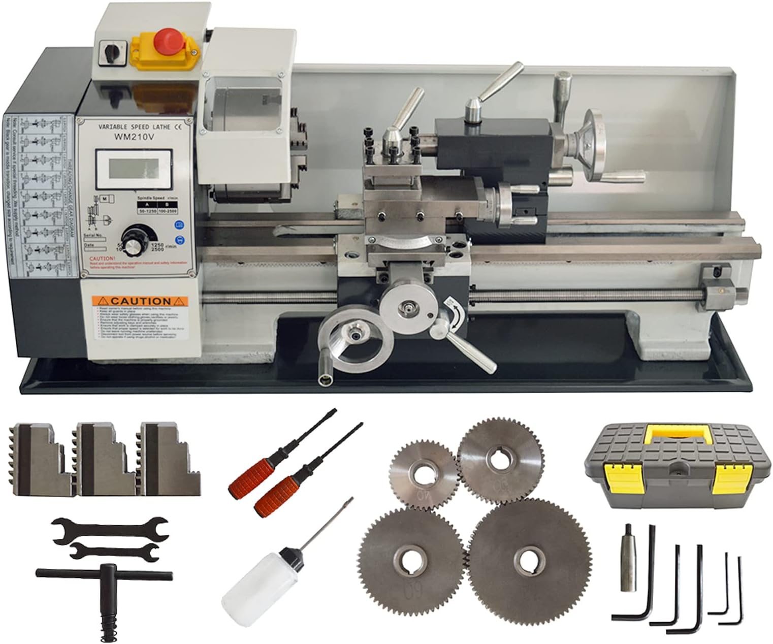 Techtongda 8X16" Metal Lathe Variable Speed Bench Lathe with 900W Brushless Motor Bench Lathe 110V MT5