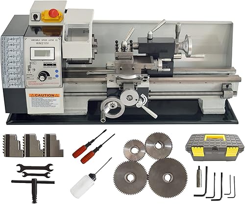 TECHTONGDA Mini torno de metal de precisión de 7 x 12 pulgadas con motor sin escobillas 110 V