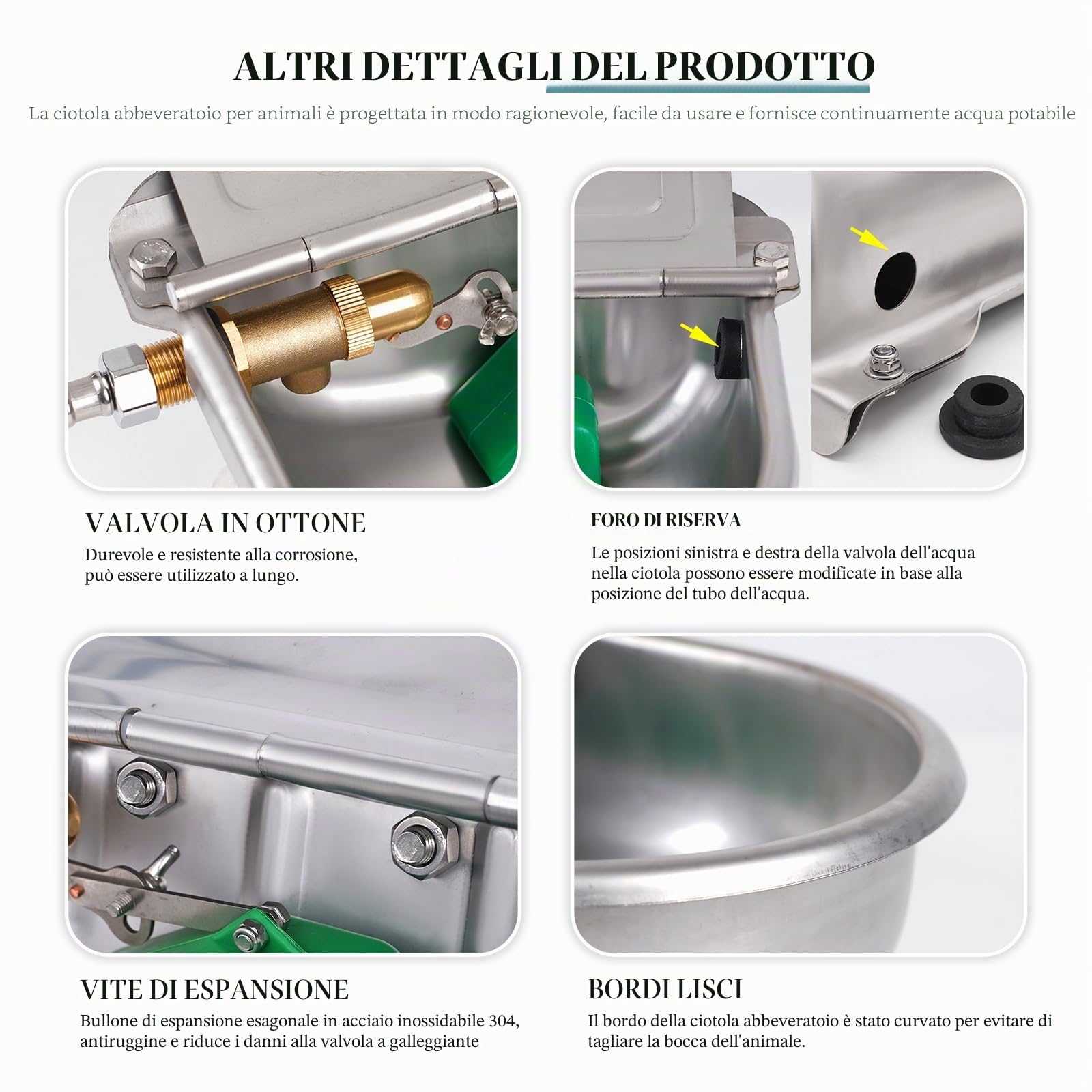 Abbeveratoio Automatico per Bestiame in Acciaio Inox con Valvola a Galleggiante e Tubo Intrecciato da 80 cm Abbeveratoio per Bestiame Bovini Cavalli