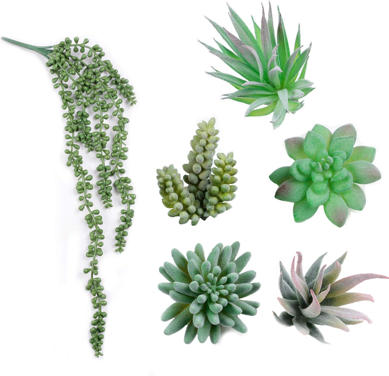 Homcomodar 6Pc Artificial Succulent Green Plants Non Potted Fake Flowers Faux Succulents
