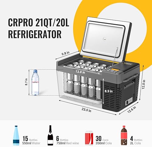 Miniatura 3 de BougeRV Artículos del paquete: CRPRO 21 cuartos de galón 12v refrigerador de coche (negro) y cubierta protectora aislada de 21 cuartos de galón