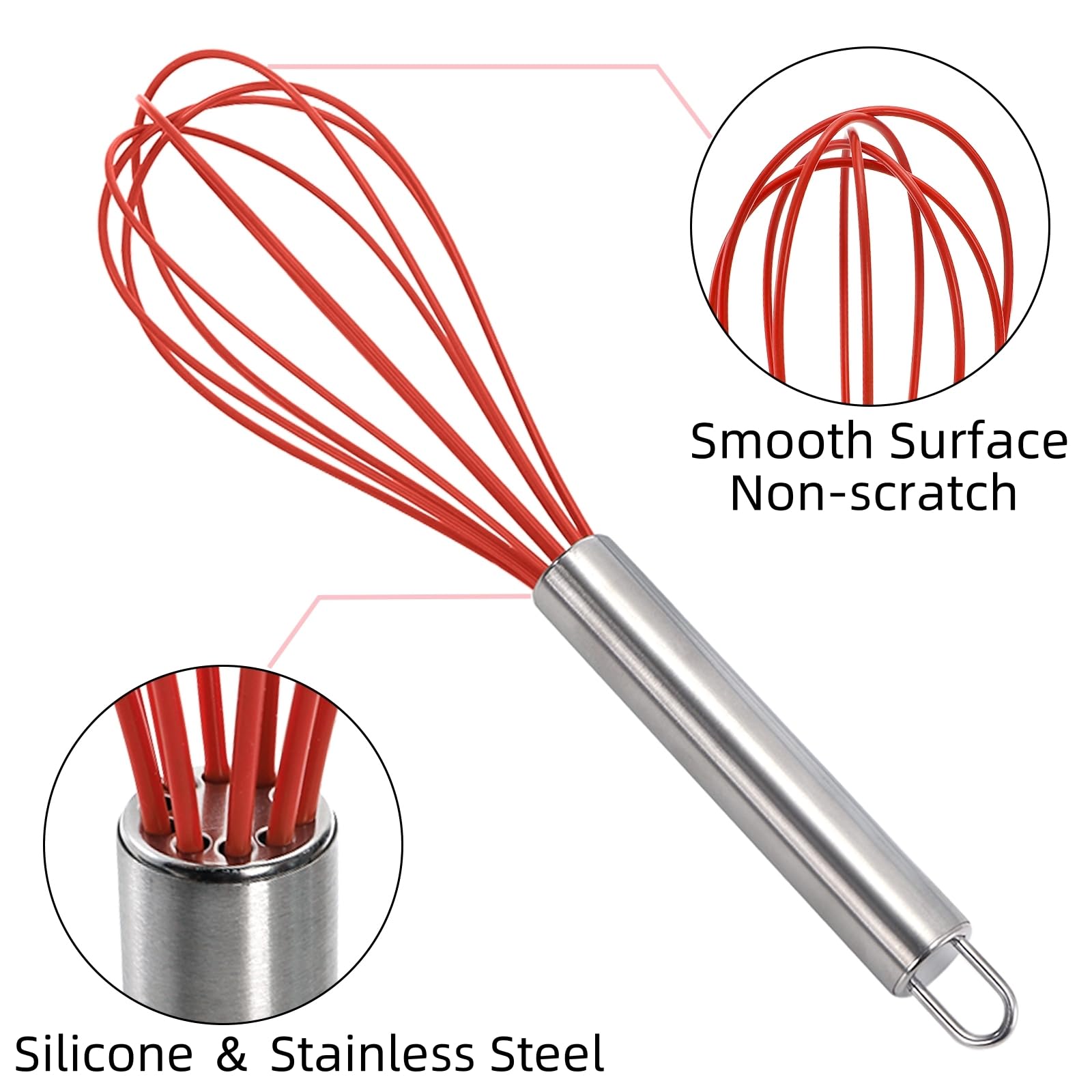 Cididu Wisking Silikon-Schneebesen zum Kochen, 25,4 cm, kratzfest, flexible Gummi-Schneebesen für antihaftbeschichtete Pfannen, Küchenhandbesen zum Mischen, Schlagen und Backen, BPA-frei