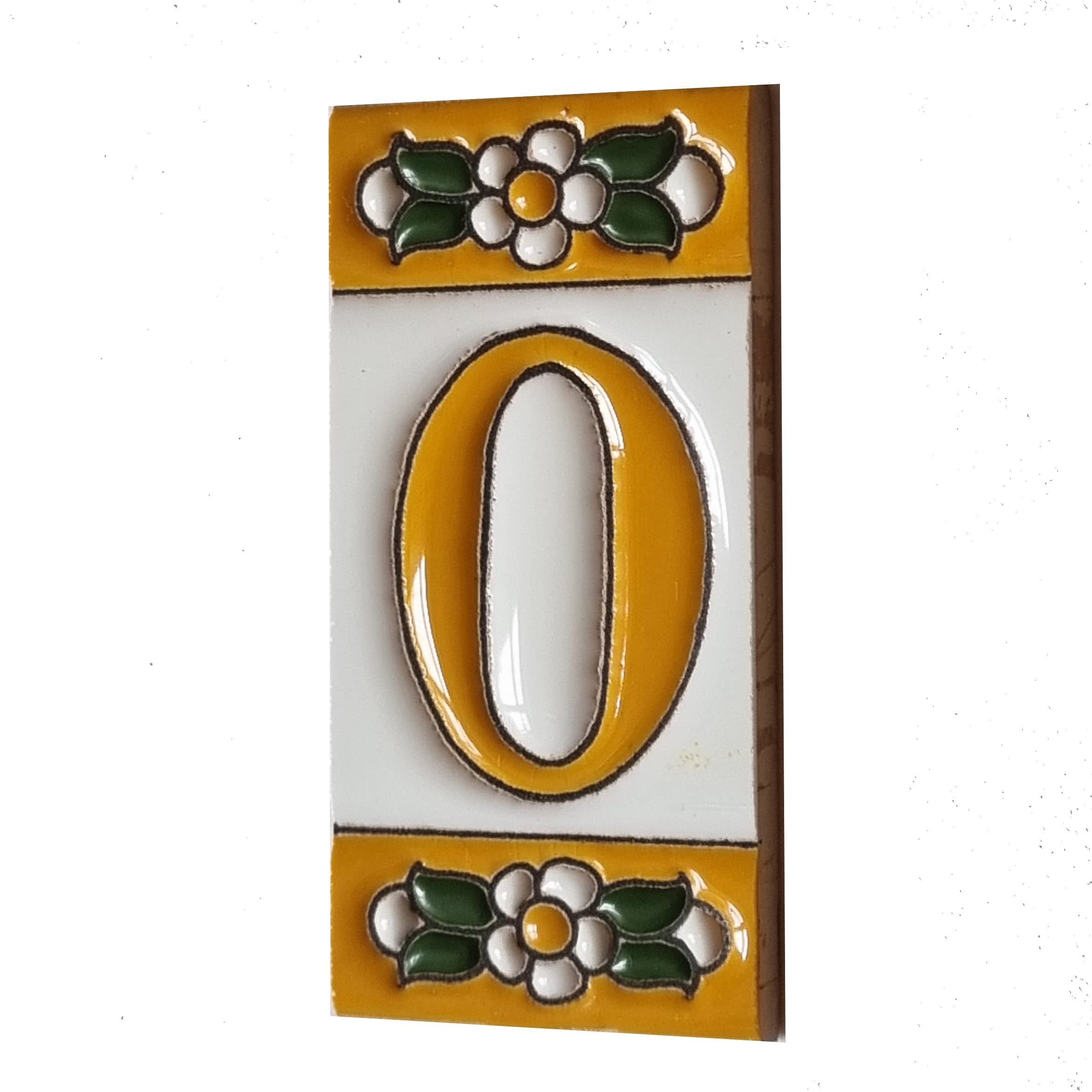 Ceramic House Tile Numbers & Signs Ochre Floral Design, Tile Size: 7.5cm x 3.5cm, 2 to 10 Tile Frames (0)