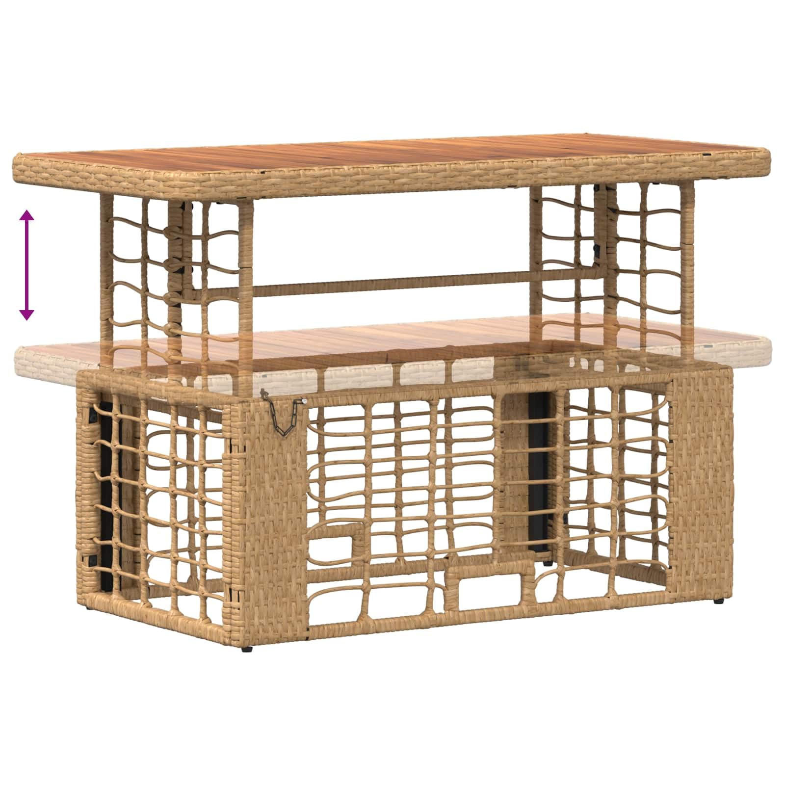 Juego de comedor de jardín con mesa regulable en altura (4 piezas) | Moderno juego de balcón de madera de acacia engrasada y polirratán para terraza y jardín, incluye cómodos cojines de asiento.