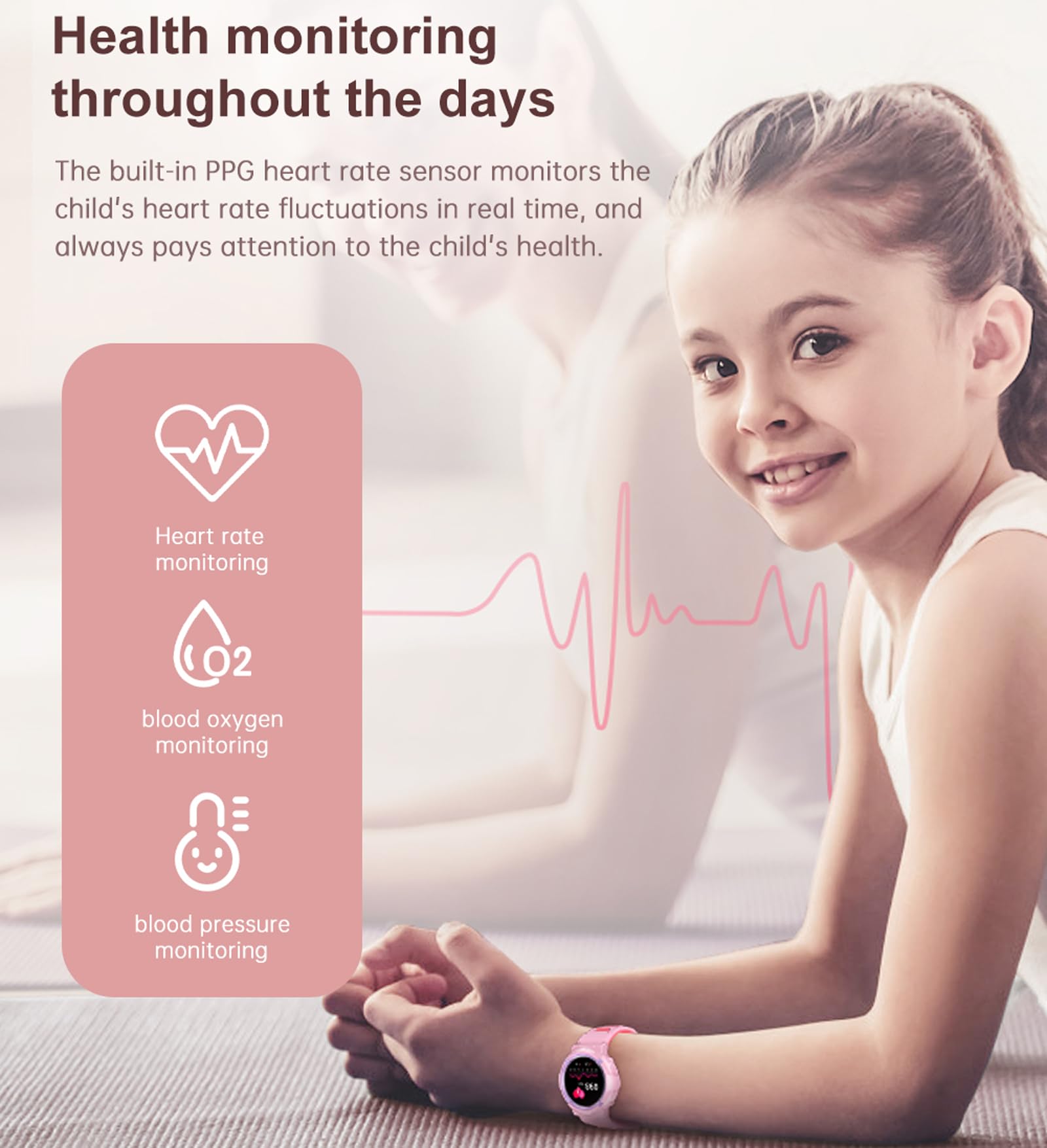 findtime Smart Watch for Kids Fitness Tracker Heart Rate Monitor IP68 Waterproof Pedometer Step Counter Calories Sleep Monitor Sport Modes DIY Face Smart Watch for Boys Girls - Image 3