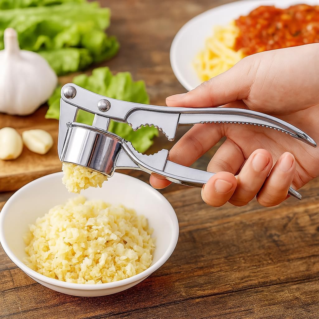 Stainless Steel Garlic Press Manual Garlic Crusher Multifunctional Handheld Tool for Kitchen Cooking