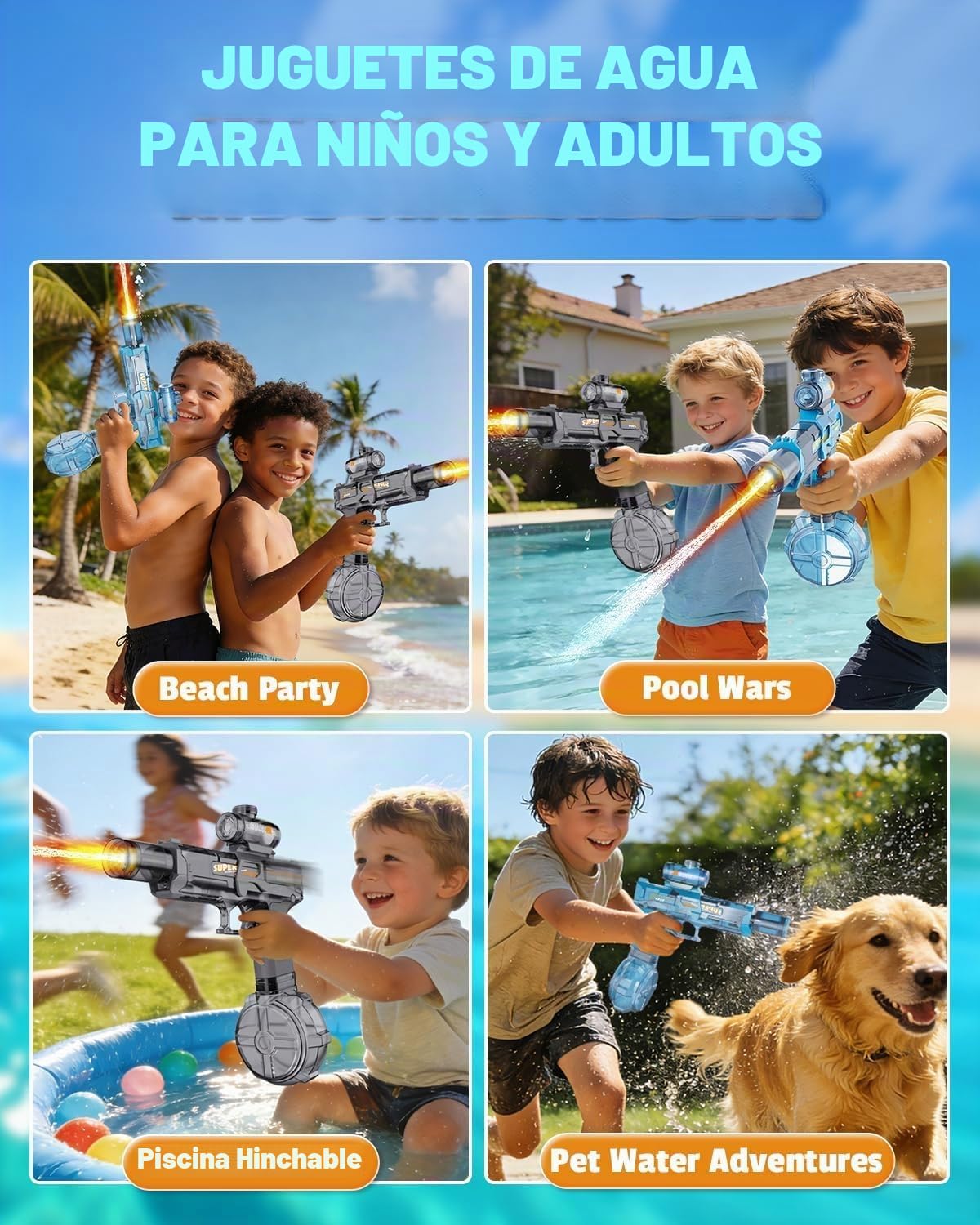 Pistola de agua eléctrica 2 piezas, pistola de agua eléctrica Splasher totalmente automática para niños y adultos, pistola de agua con energía acuática, pistola de agua 320 cc, capacidad de juguete de