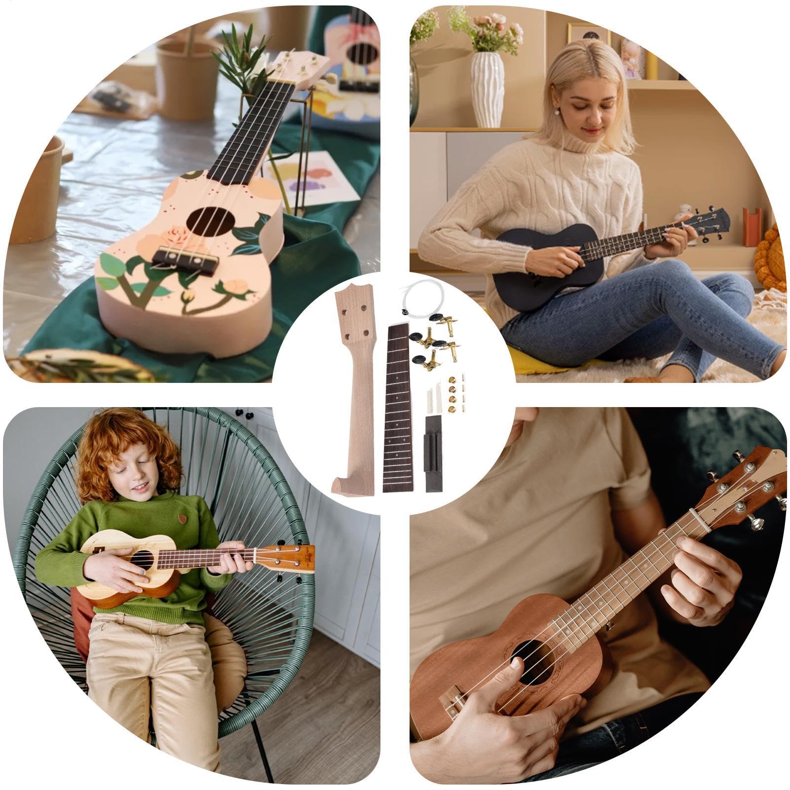 Ukulele-Bausatz, Bauen Sie Ihren eigenen Gitarrenbausatz,Ukulele-Kit mit Installationswerkzeugen und Montageanleitung - -Ukulele-Hals-Installationswerkzeuge zum Bau Ihrer eigenen Ukulele