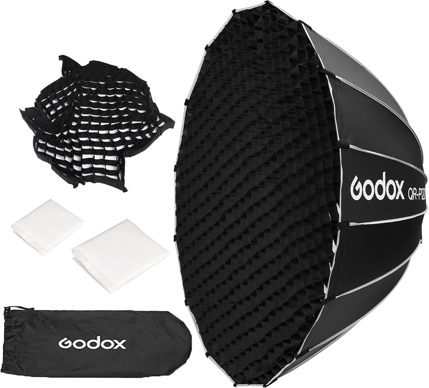 Godox QR-P120T 47" Quick Release Parabolic Softbox and Honeycomb Grid for Godox SL60II SL150III FV150II AD300PRO AD400PRO AD600BM SZ300R VL300 UL150II ML60 Other Bowen Mount Studio Flash Speedlite