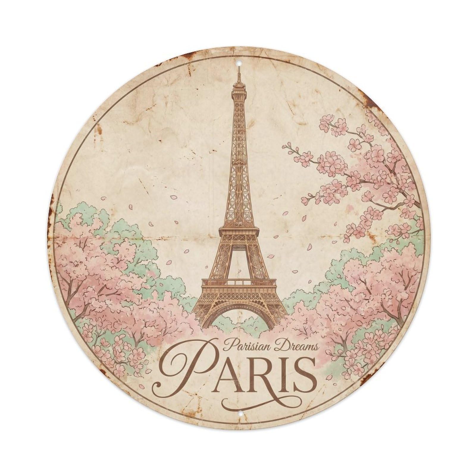 Vintage Travel Paris Tower Spring Metal Tin Sign Plaque
