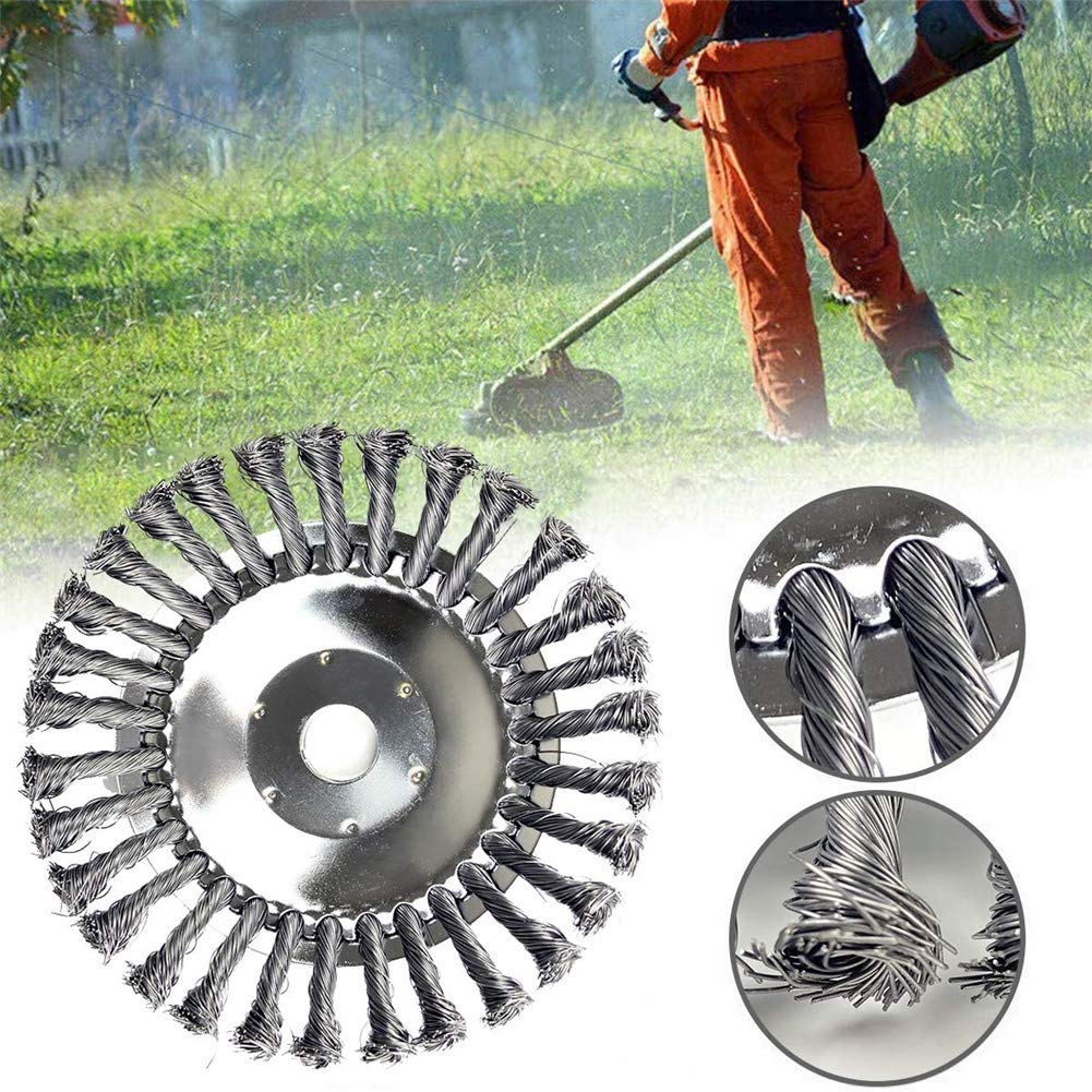LMHYAW 8 inch Rotary Weed Brush Steel Wire Wheel Brush Grass Trimmer Head Weed Cleaning Garden (Fine Steel Wire, 8 inches)