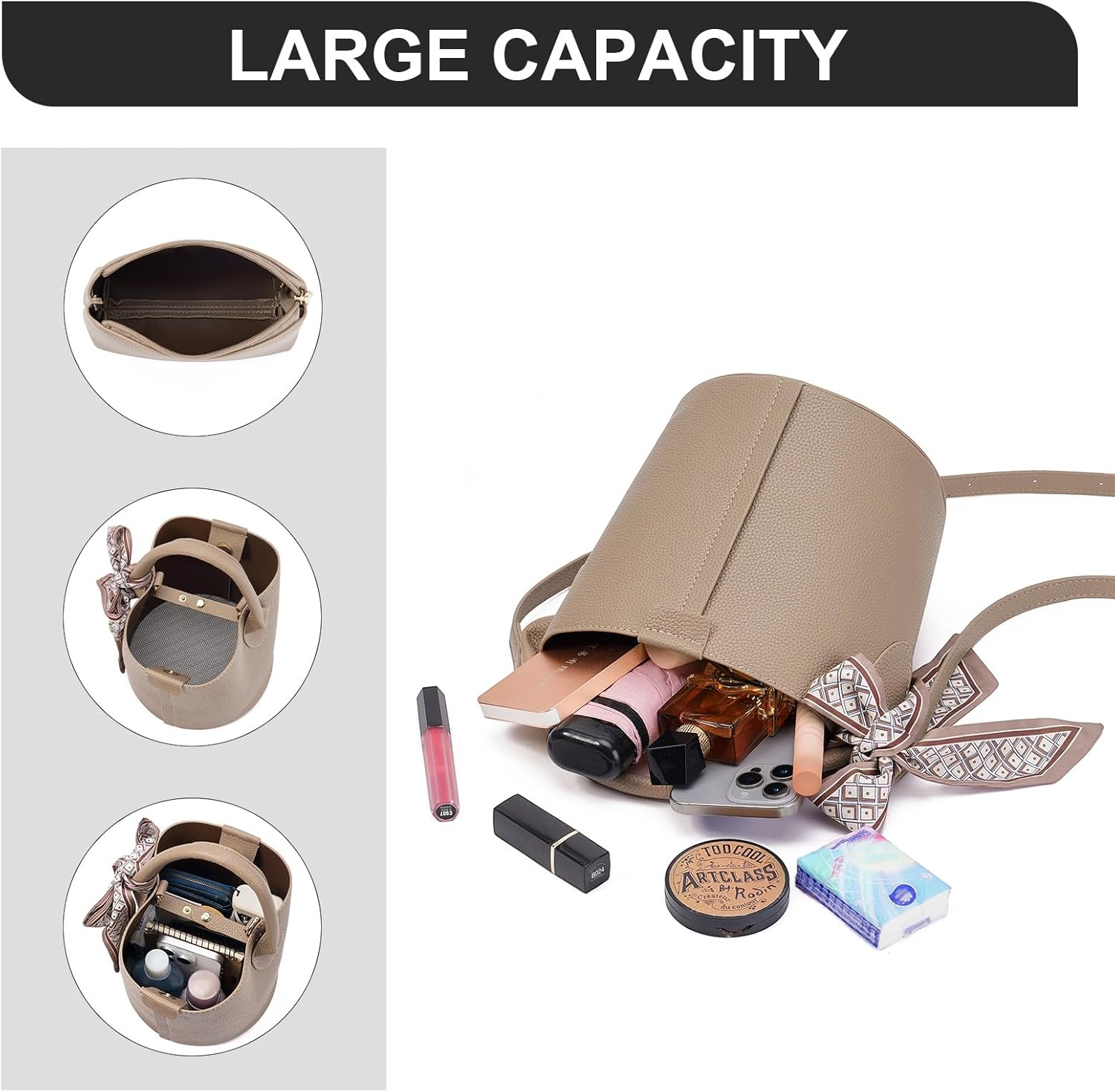 FALAN MULE Small Crossbody Bag for Women Vegan Leather Mini Bucket Handbags Shoulder Purse