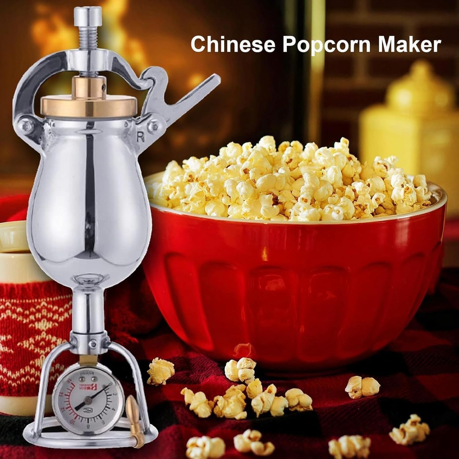 Chinese Popcorn Cannon, Pressure Popcorn Maker, Hand Puffed Rice Maker Popcorn Popper Stovetop, for family gatherings and parties(1000ml)