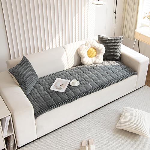 Miniatura 3 de Funda de sofá de felpa de piel sintética para perro, funda de sofá mullida y antideslizante con rayas 3D, manta para mascotas, sofá, protector de