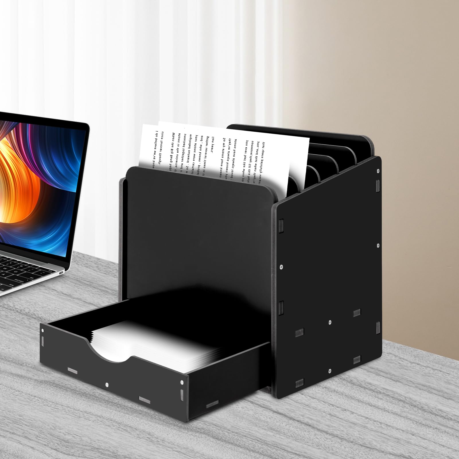Organizer do poczty biurkowej z metalowej siatki na przybory biurowe, 34,4 x 25,6 x 35 cm, organizer na dokumenty z szufladą i 5 przegródkami, czarny, litery do domu