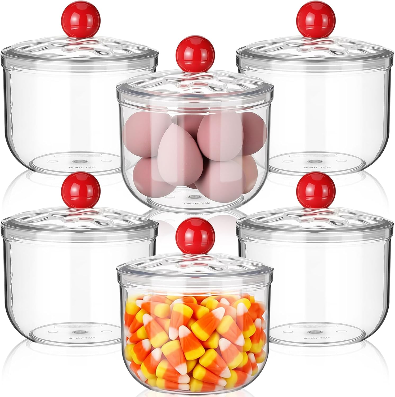 Rtteri 6 Pack Clear Candy and Cookie Jars 30 oz Plastic Apothecary Jars with Lids Airtight Shatterproof Acrylic Storage Container for Office Desk, Kitchen Counter, Bar, Bathroom