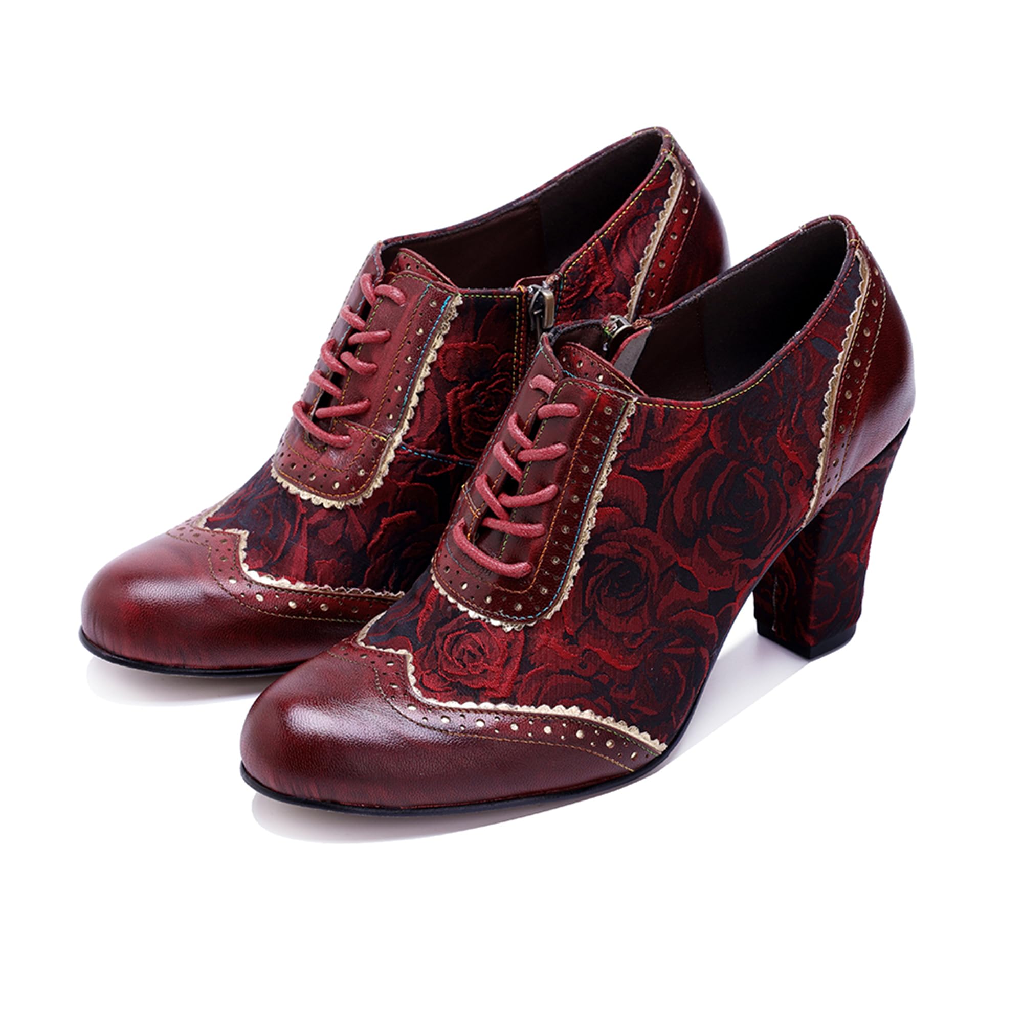 Women's Handmade Lambskin Oxford Loafers Shoes with Retro Ethnic Printed Style, Brock Design for Casual and Fashion Collegiate Style