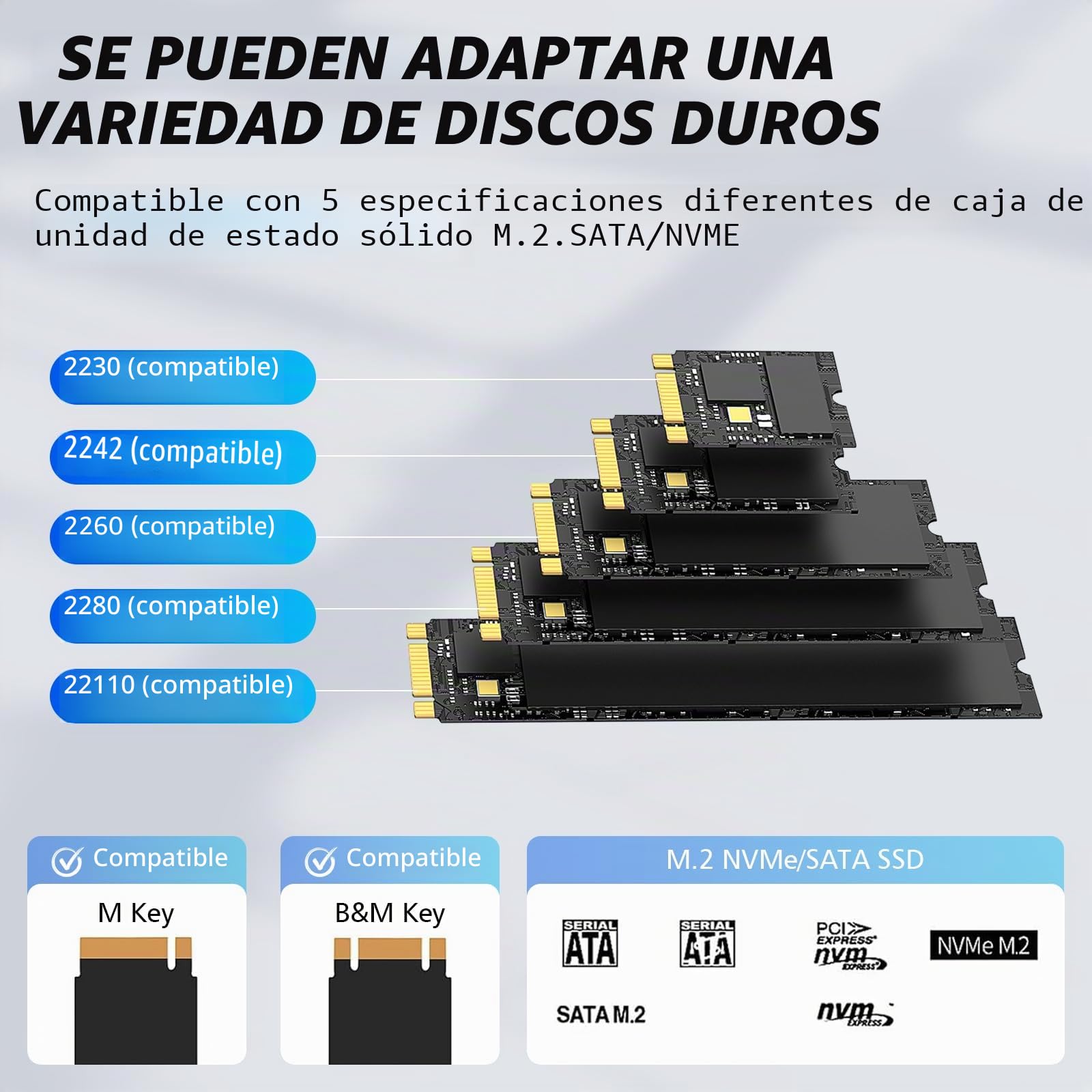 Estación de Acoplamiento M.2 NVME SATA SSD USB 3.2 Gen 2 10Gbps | M-Key B+M Key, 4 Bahías, 2230 2242 2260 2280 SSD, Adaptador de Aluminio