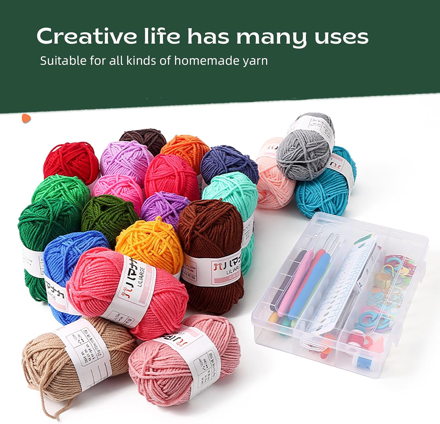 Shurhome Ergonomic Crochet Hook and Knitting Accessories for Beginner Includes 40 Color Yarn and Bag Ergonomic Hook