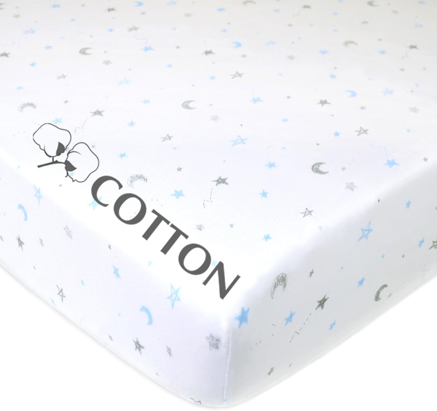 American Baby Company Cotton Fitted Crib Sheet 52x28", Blue Stars and Moons image 2