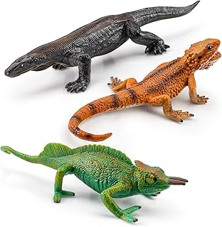 3PCS Plastic Lizard Figure Bearded Dragon Toy Forest Chameleon Woodland Animal Figurines Toys Set Plastic Animals Figure Gift for Kids Birthday 3 4 5 6 Year Old