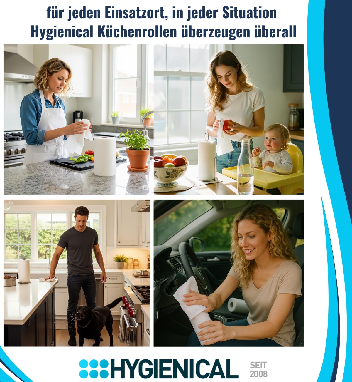 Küchenrollen 3-lagig, Küchenpapier hochweiß, Handtuchrolle aus 100% Zellstoff, Haushaltspapier, Küchenkrepp, 3-lagig, Menge:32 Rollen