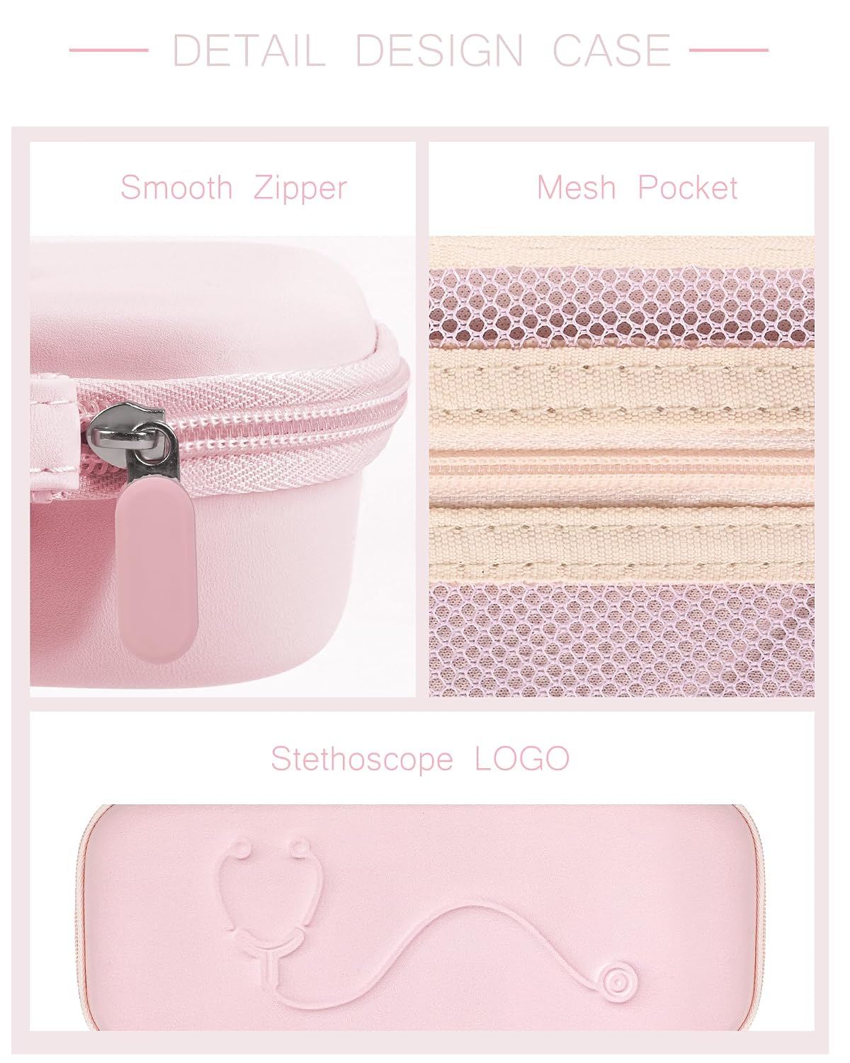 Stethoscope Case for 3M Littmann Classic III & Lightweight II S.E, Pink | for MDF Stethoscope, Hard Shell Carrying Case with Mesh Pocket & Handle, Nursing Students Essential Accessories, Case Only
