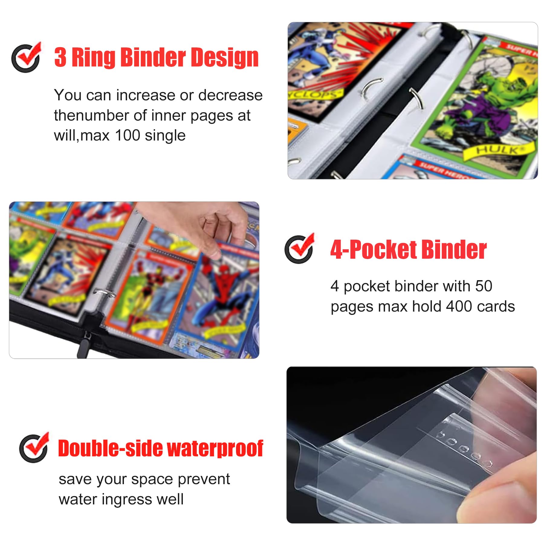 Amazon.com: Card Binder for Cards,4 Pocket with 50 Sleeves up to 400 Cards,Waterproof  Avengers Card Storage Bag for Boys,Games Cards Display Case : Electronics