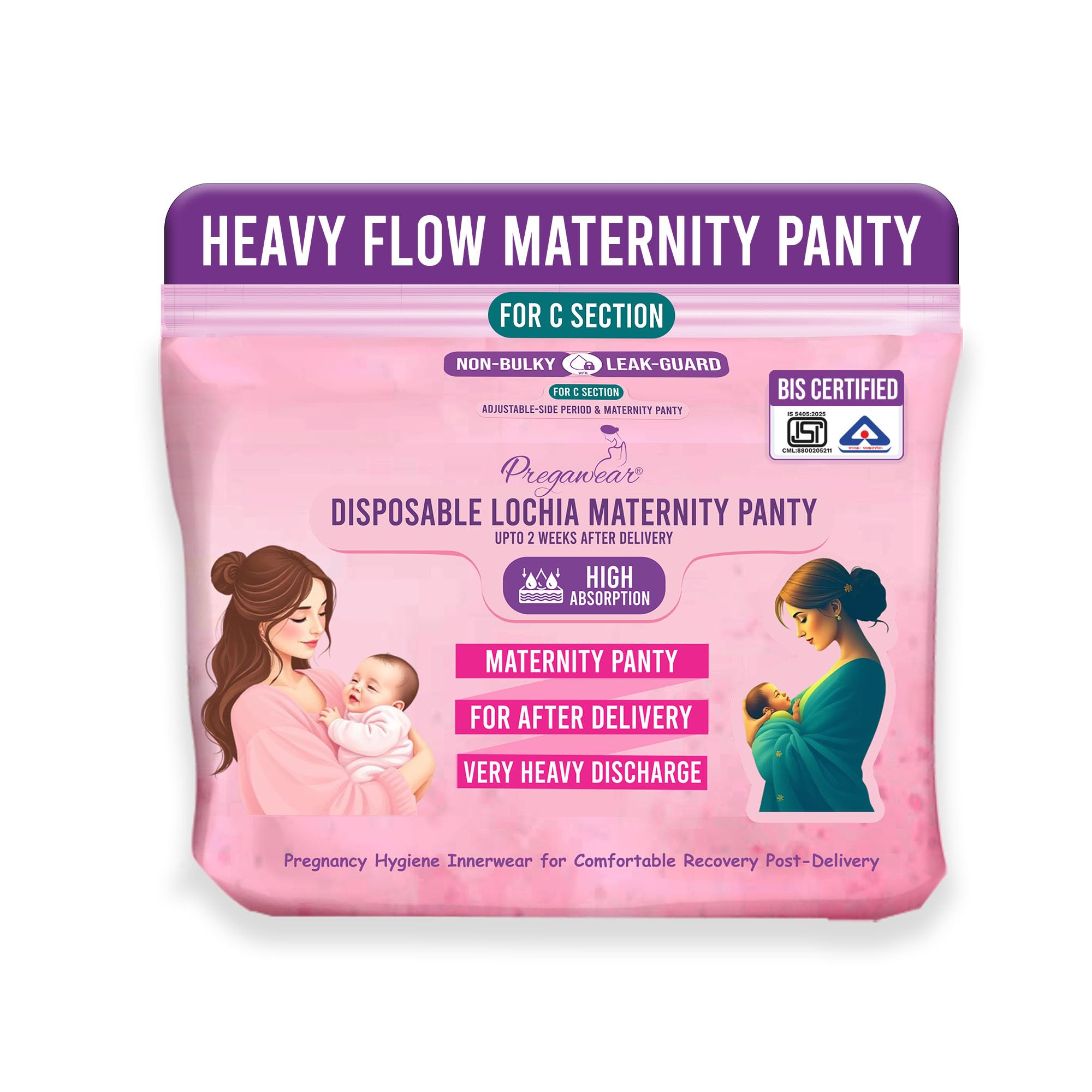 Pregawear Lochia Maternity C Section Panty|Heavy Flow Postpartum| Also for Normal DeliveryIDisposable Period Panties|Rash Free|Leak Proof Pads After Delivery|Overnight Protection|Toxic Free 4 pc-XL-image-25