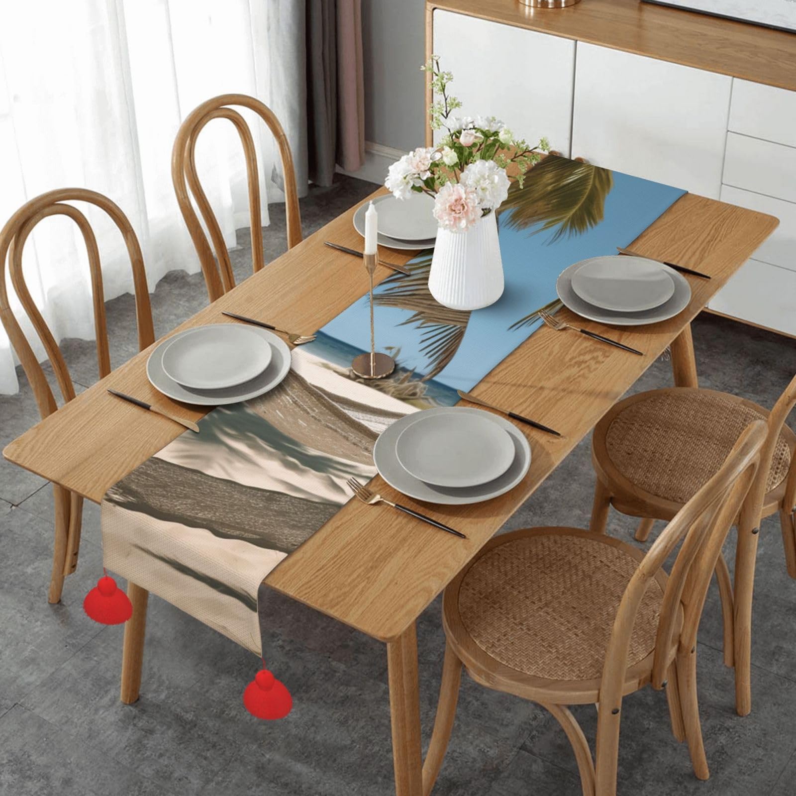 Chemin de table en lin lavé durable pour cuisine et décoration de table festive